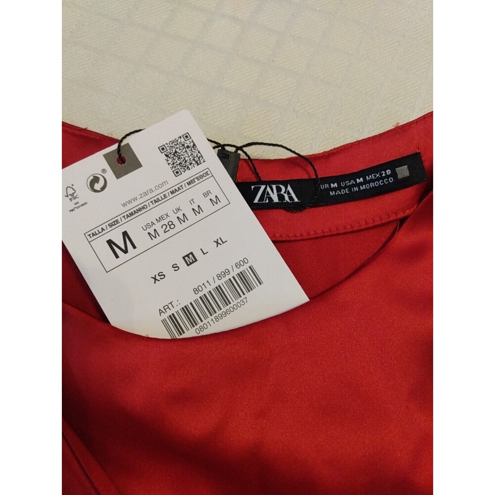 Zara Women Long Satin Effect‎ Draped Style Red Dress Size Medium - Picture 5 of 8
